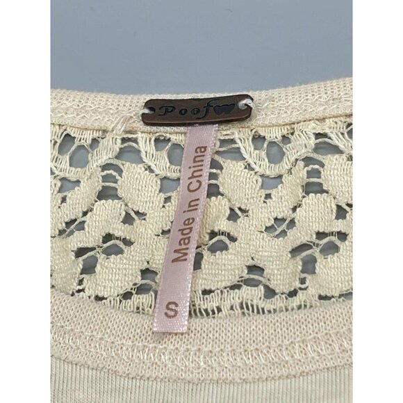 poof long sleeve shirt high low lace striped ivory gray boho cotton blend s armp - Picture 6 of 13